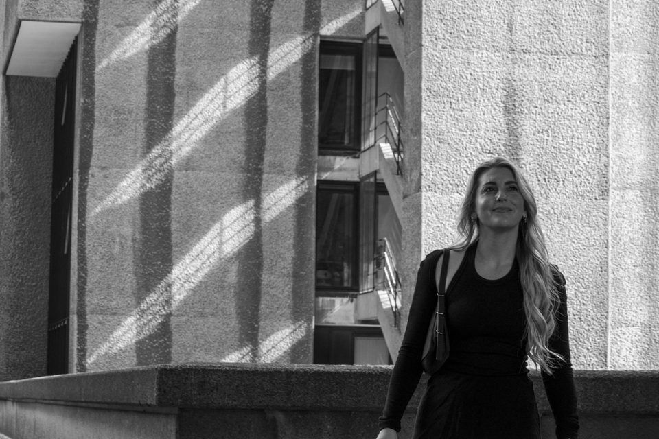 Client photographed on a private street photography walk through central London, shot in available light by Aby Abhyankar — frame 12 of 79.